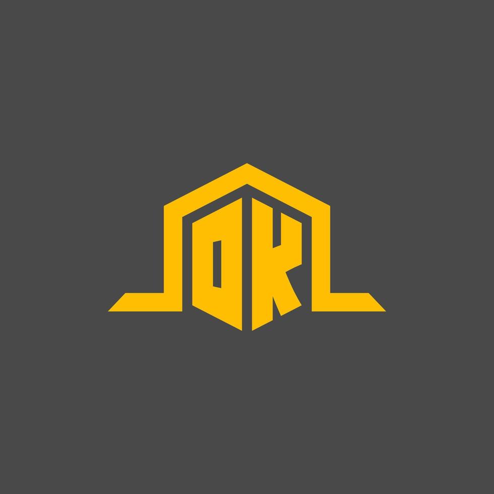 OK monogram initial logo with hexagon style design vector
