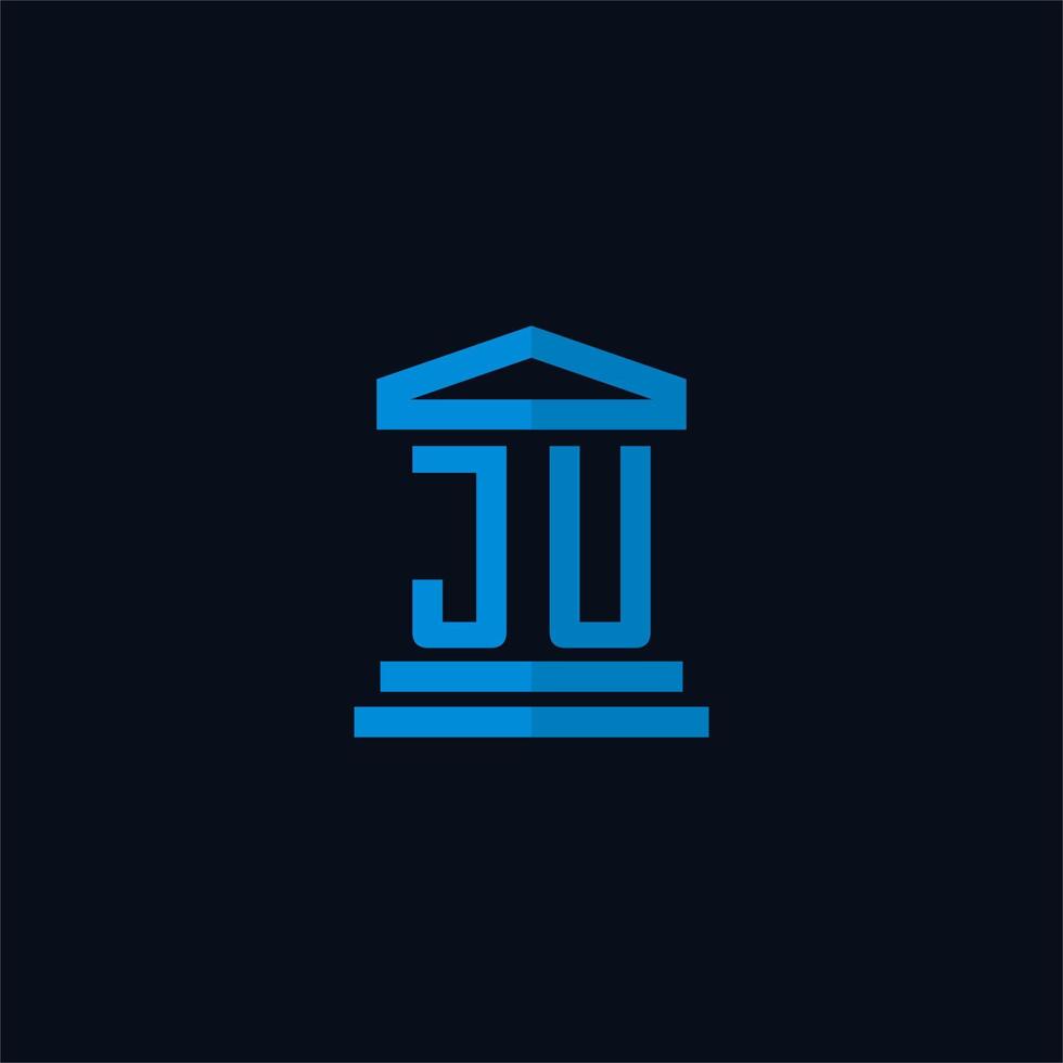 JU initial logo monogram with simple courthouse building icon design vector