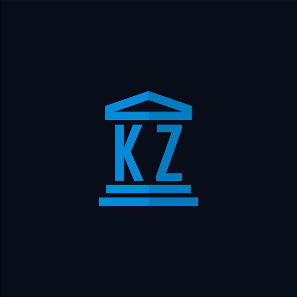 monograma del logotipo inicial kz con vector de diseño de icono de edificio de juzgado simple