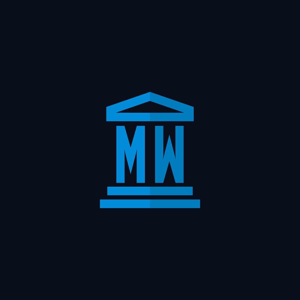 MW initial logo monogram with simple courthouse building icon design vector