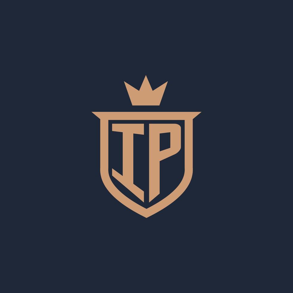 IP monogram initial logo with shield and crown style vector