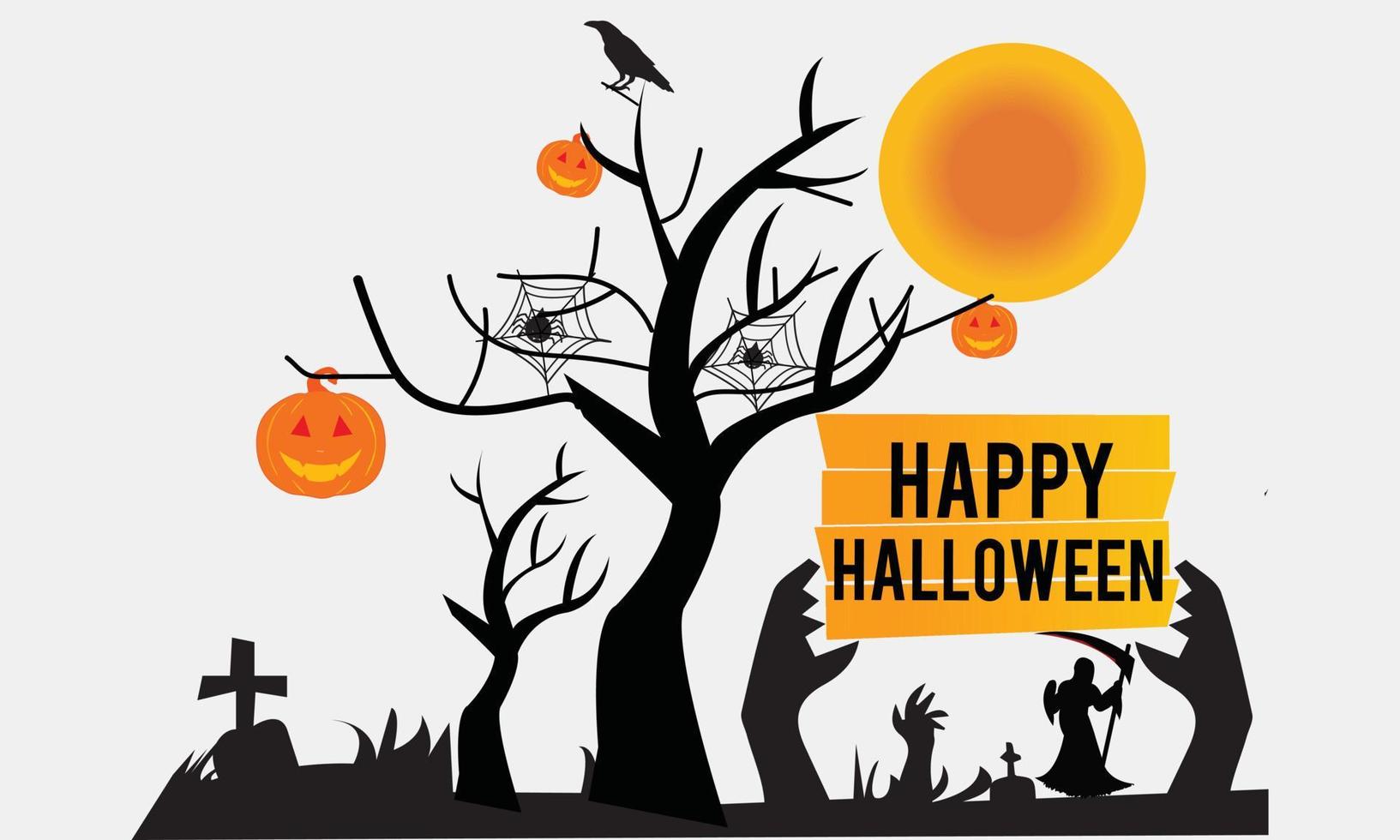 Happy Halloween Cemetery Grave Clip Art Vector silhouette illustration background