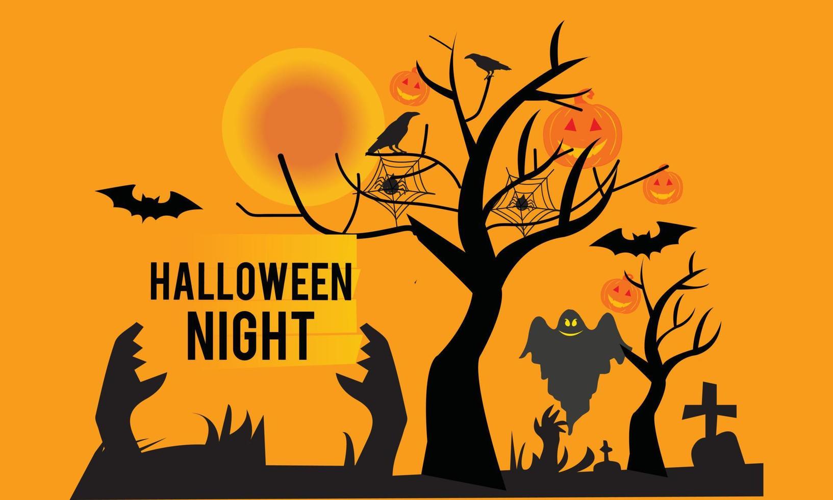 Halloween Night Cemetery Vector illustration scary Night
