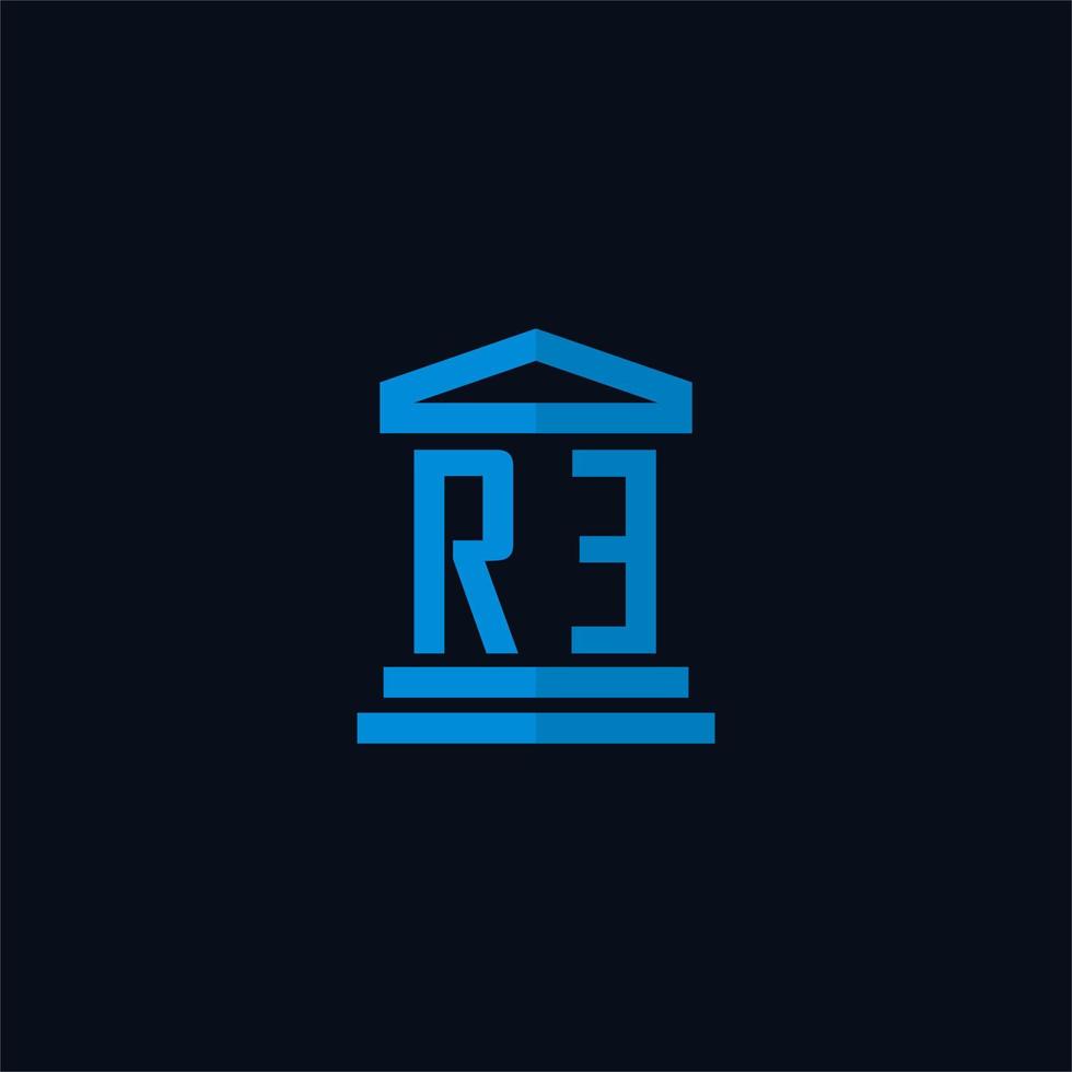 RE initial logo monogram with simple courthouse building icon design vector