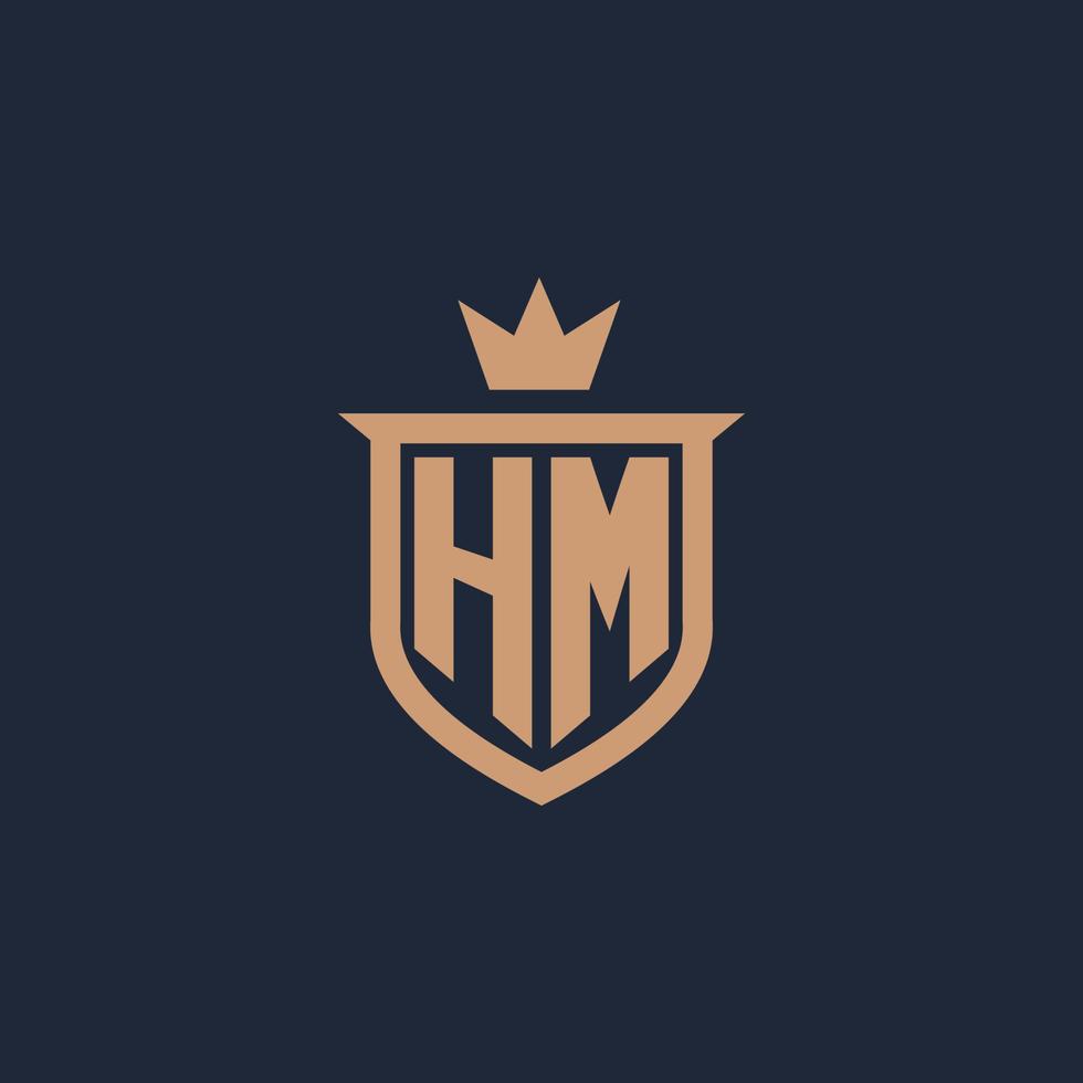 HM monogram initial logo with shield and crown style vector