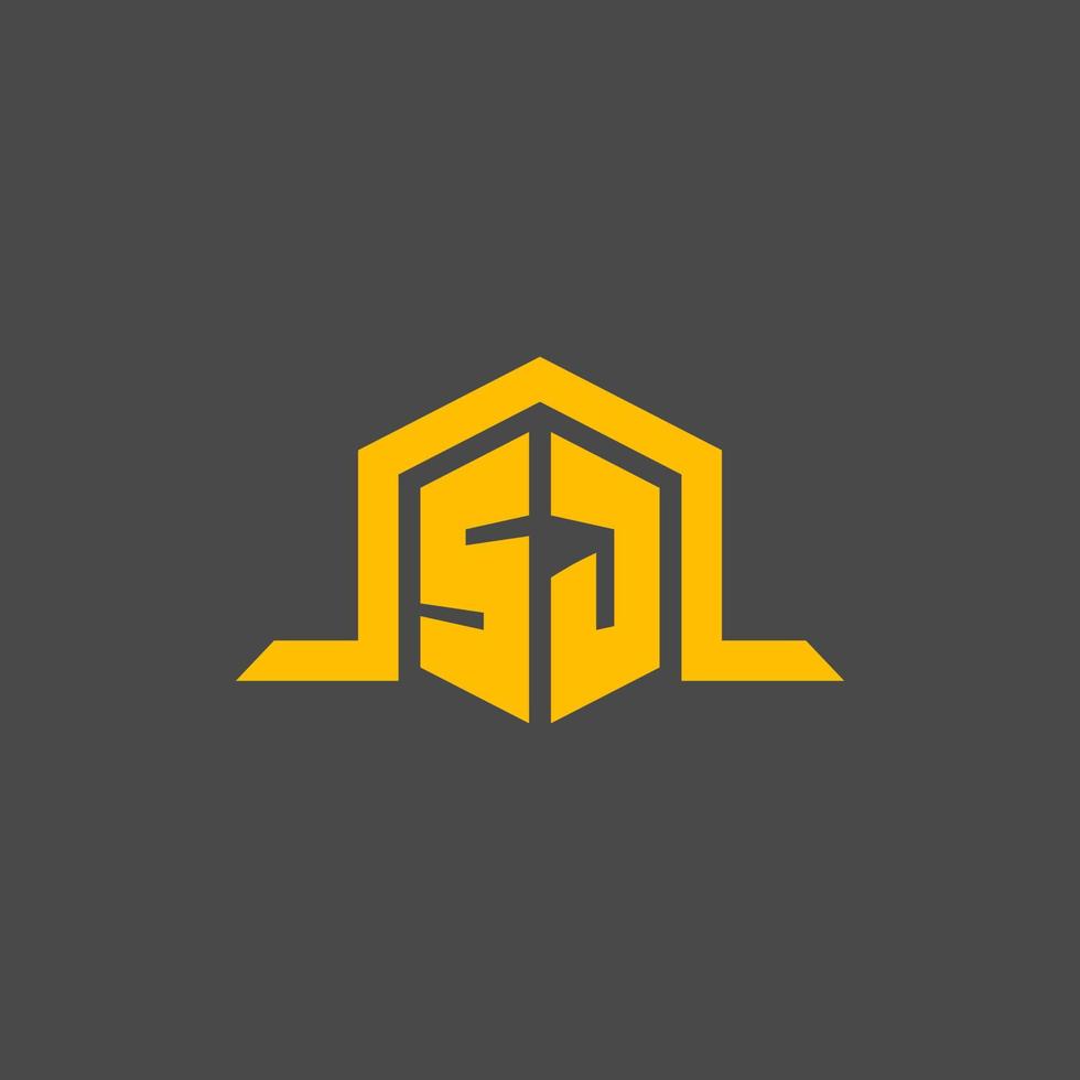 SJ monogram initial logo with hexagon style design vector