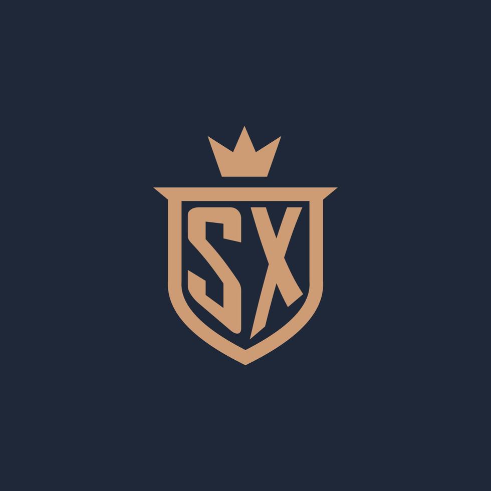 SX monogram initial logo with shield and crown style vector