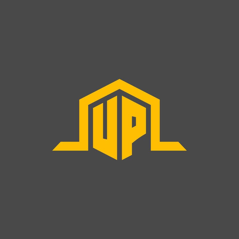 UP monogram initial logo with hexagon style design vector