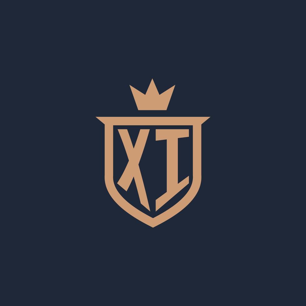 XI monogram initial logo with shield and crown style vector