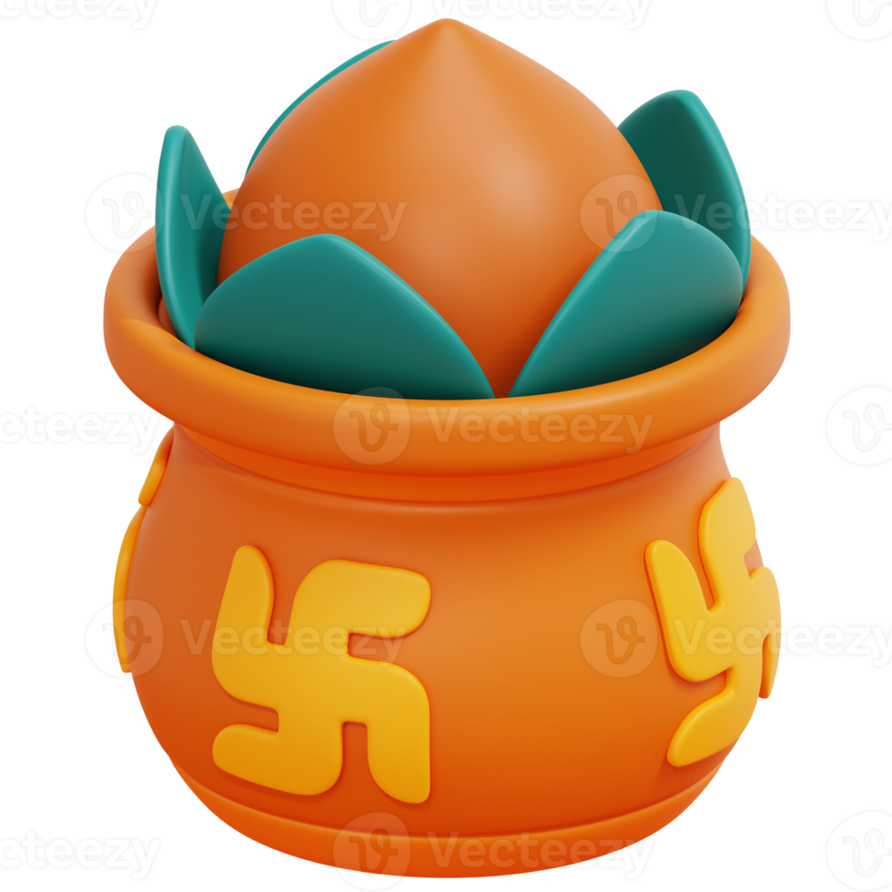 kumbh kalash 3d render icon illustration png