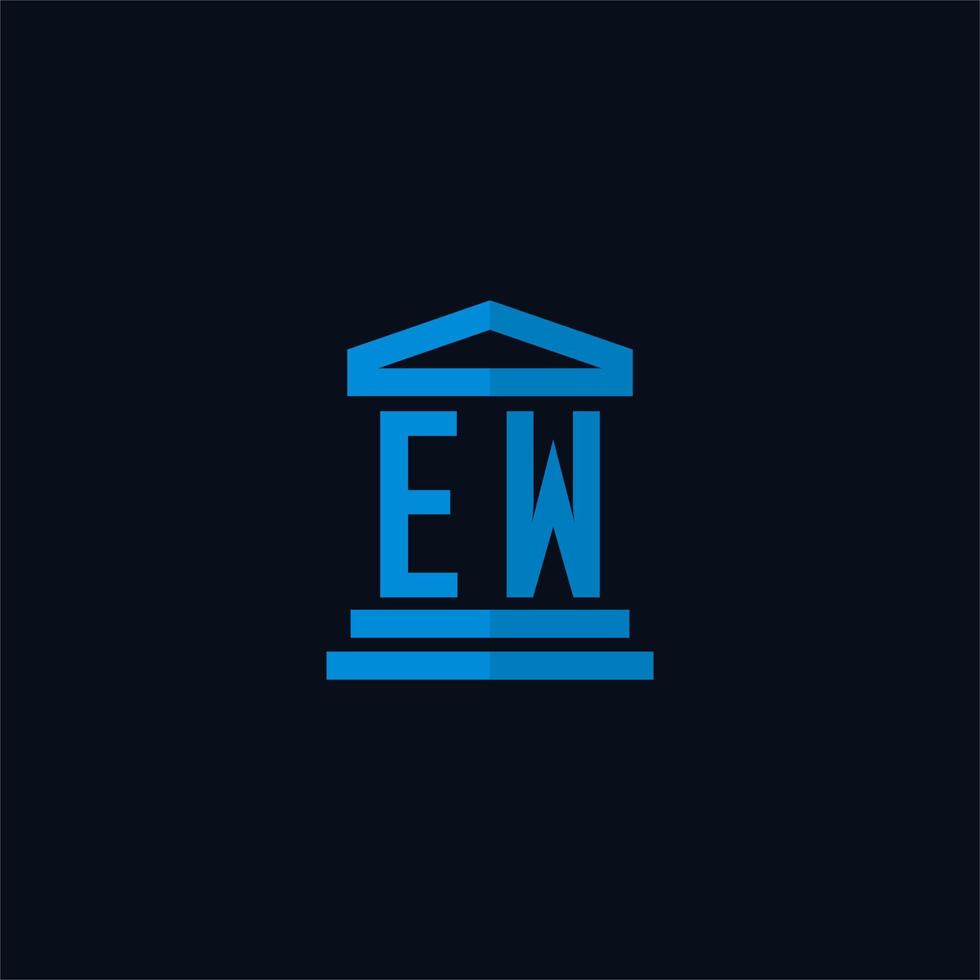 EW initial logo monogram with simple courthouse building icon design vector