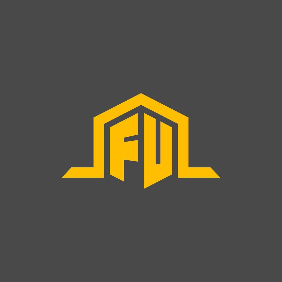 FU monogram initial logo with hexagon style design vector