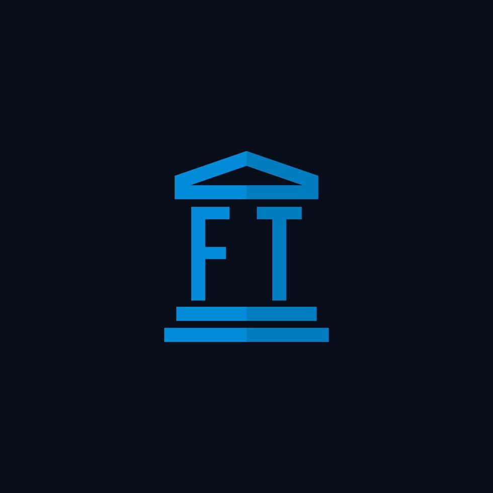monograma del logotipo inicial de ft con vector de diseño de icono de edificio de juzgado simple