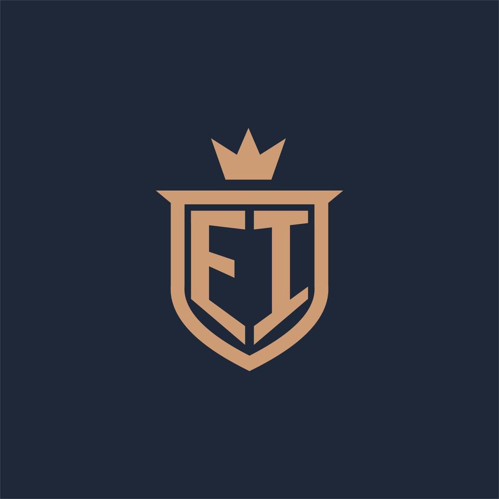 EI monogram initial logo with shield and crown style vector