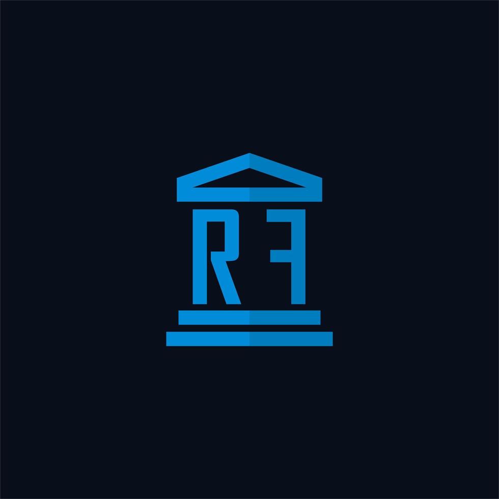 monograma del logotipo inicial de rf con vector de diseño de icono de edificio de juzgado simple