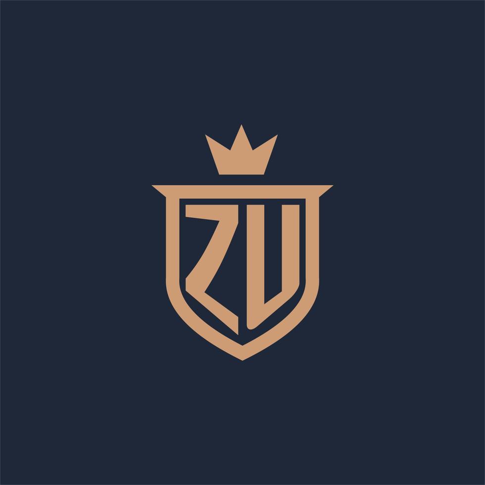 ZU monogram initial logo with shield and crown style vector