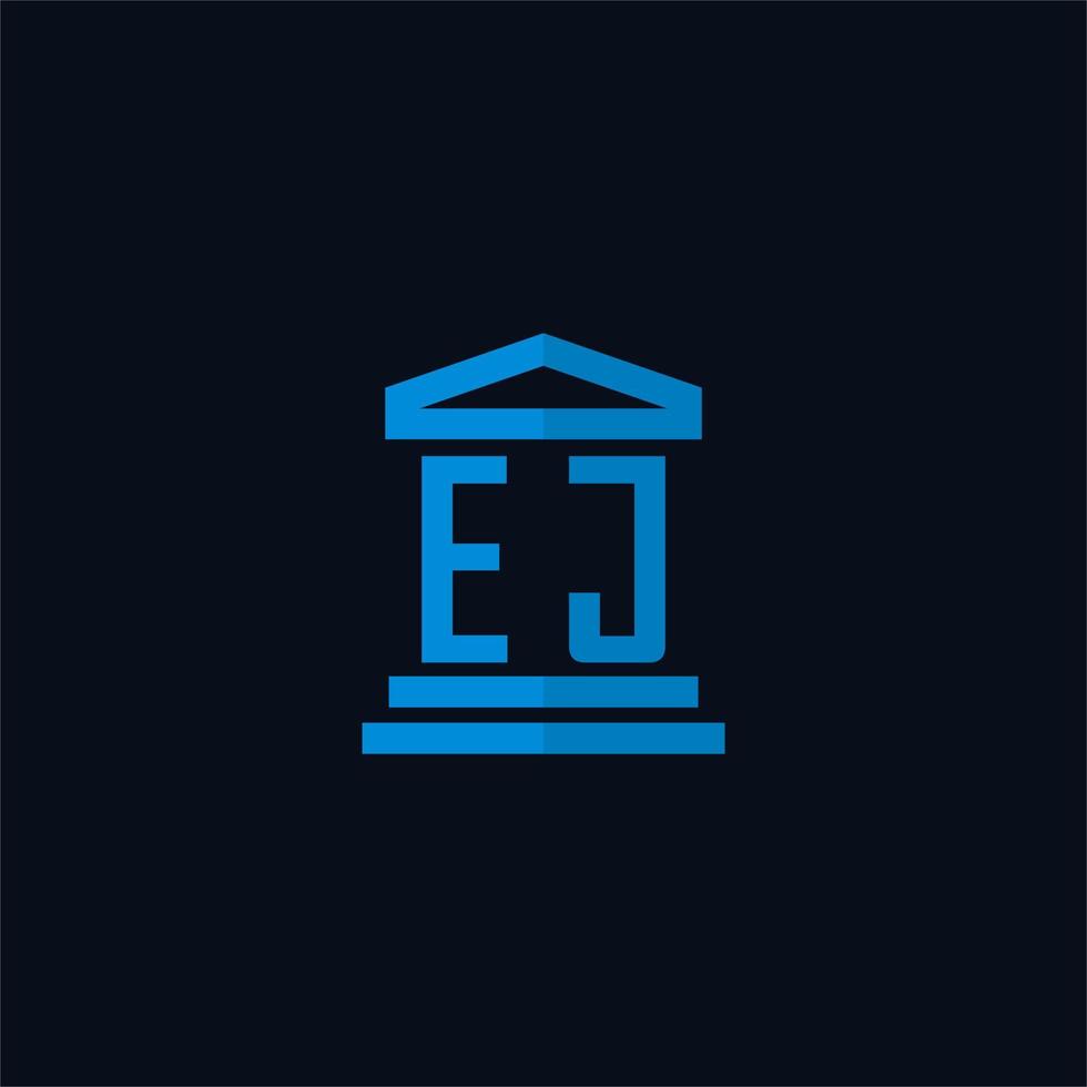 EJ initial logo monogram with simple courthouse building icon design vector