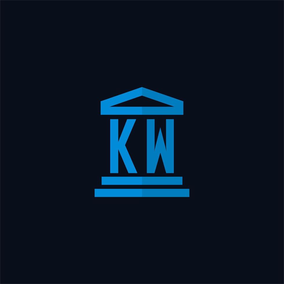 monograma del logotipo inicial de kw con vector de diseño de icono de edificio de juzgado simple