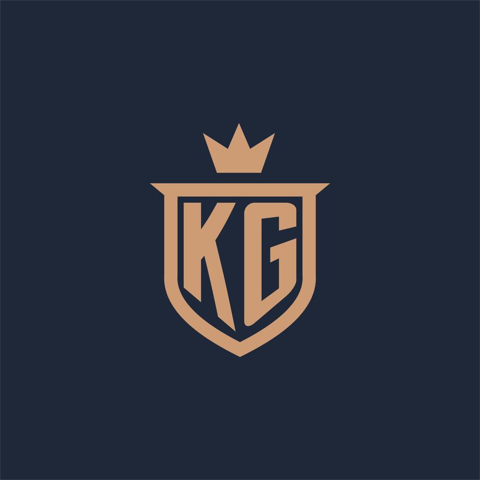 logotipo inicial del monograma kg con estilo escudo y corona vector