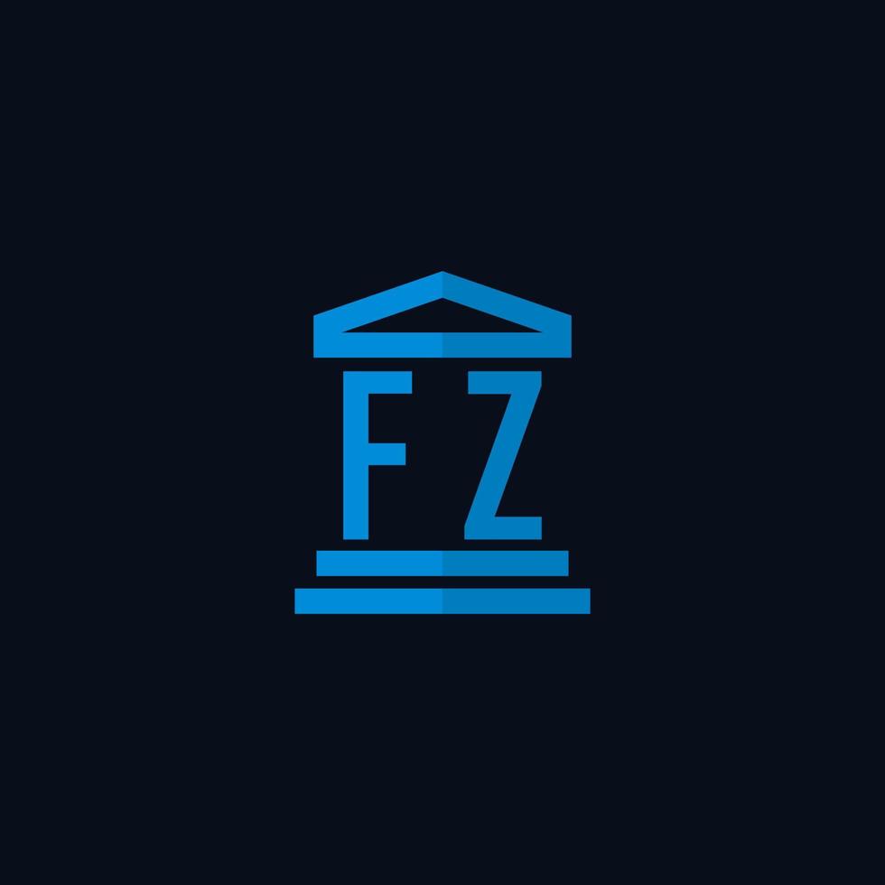 monograma del logotipo inicial fz con vector de diseño de icono de edificio de juzgado simple