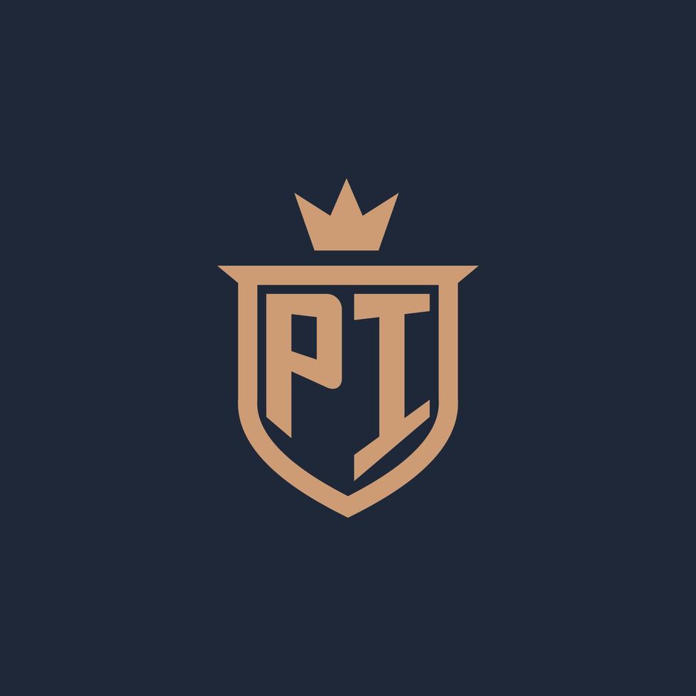 PI monogram initial logo with shield and crown style vector