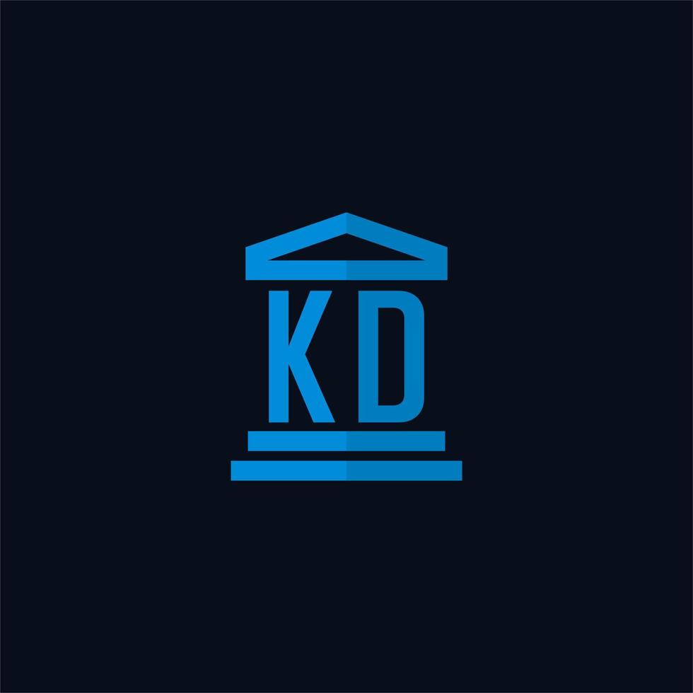 monograma del logotipo inicial de kd con vector de diseño de icono de edificio de juzgado simple