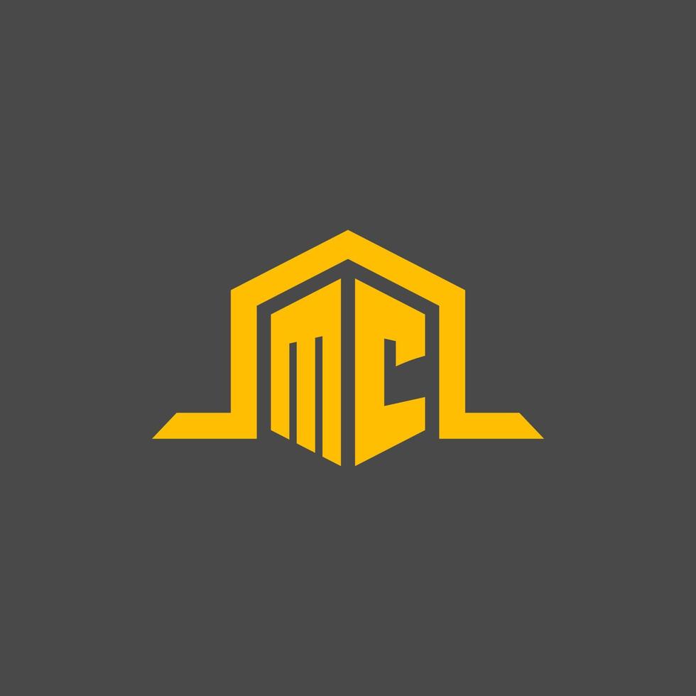 MC monogram initial logo with hexagon style design vector