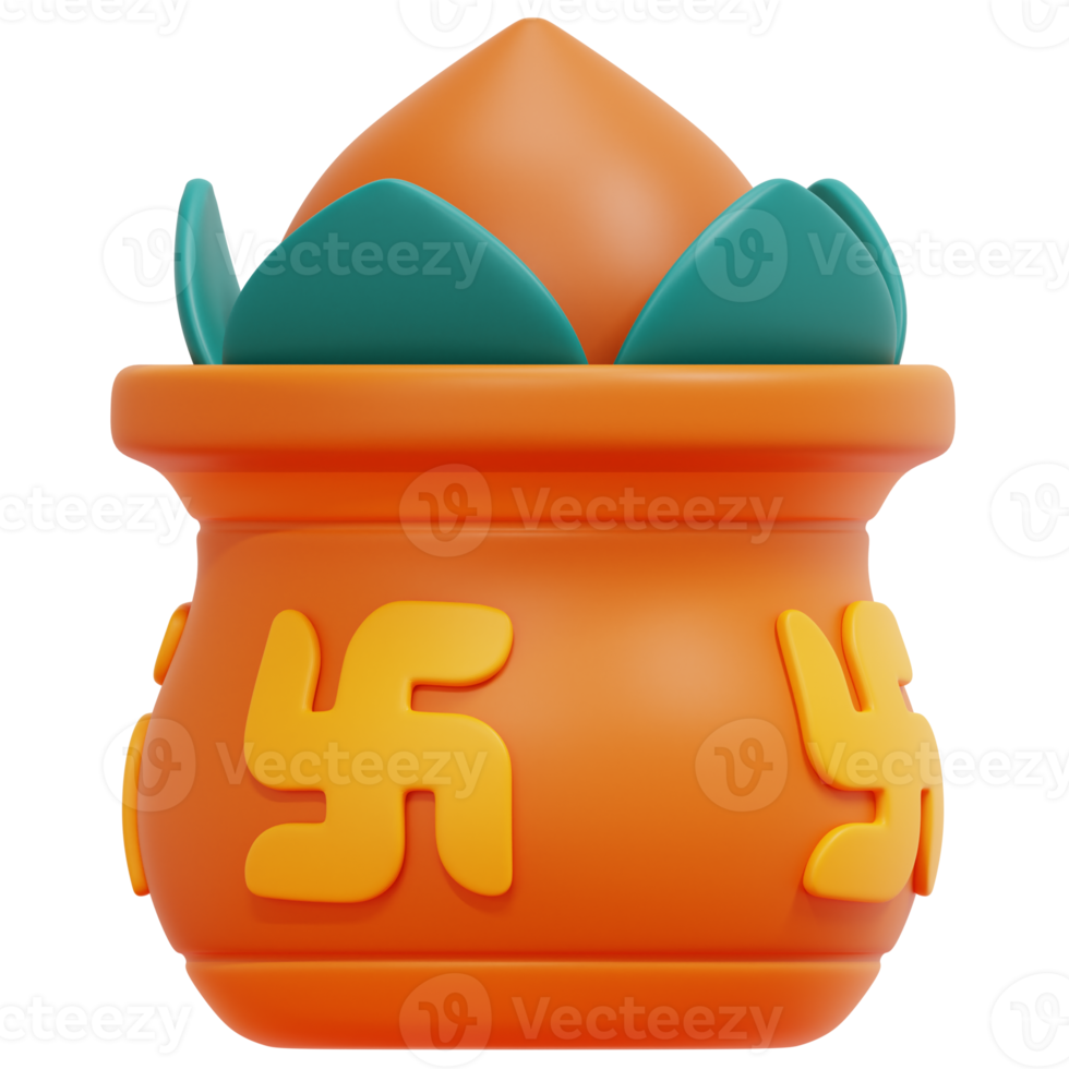 kumbh kalash 3d render icon illustration png