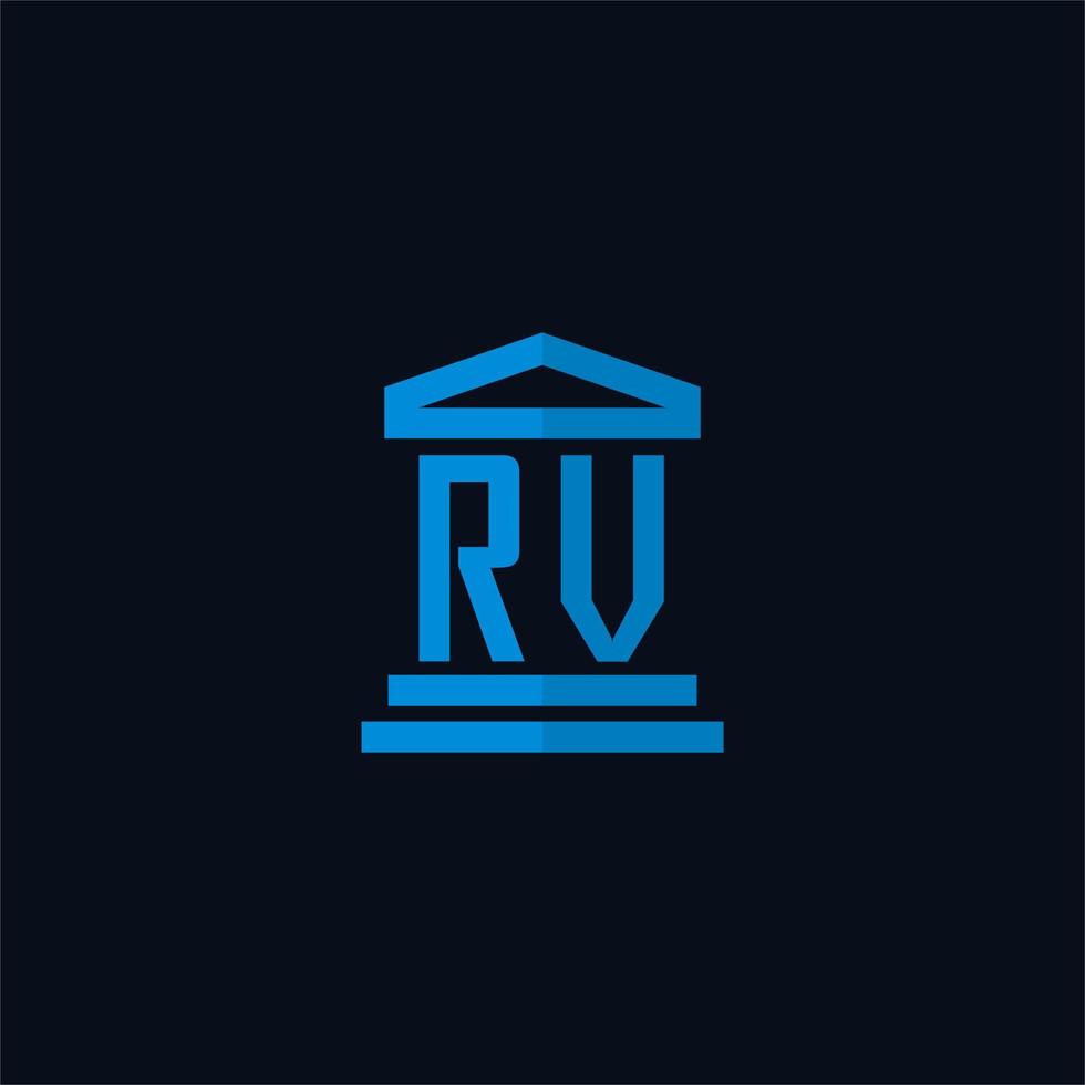 monograma del logotipo inicial de rv con vector de diseño de icono de edificio de juzgado simple