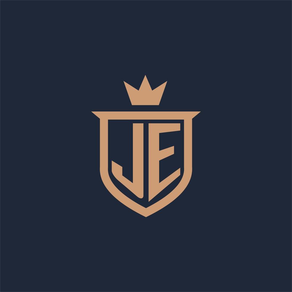 JE monogram initial logo with shield and crown style vector