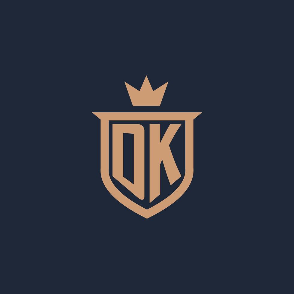 logotipo inicial del monograma dk con estilo de escudo y corona vector