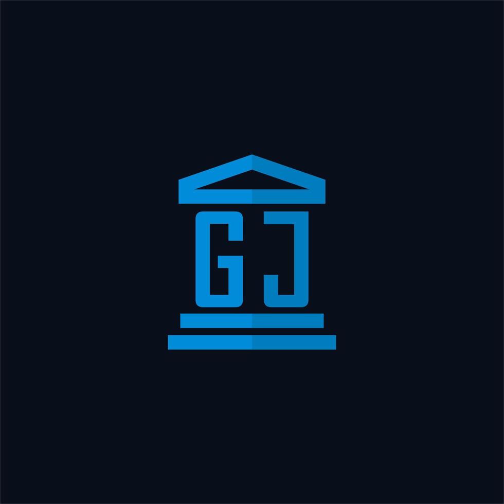 Monograma del logotipo inicial gj con vector de diseño de icono de edificio de juzgado simple