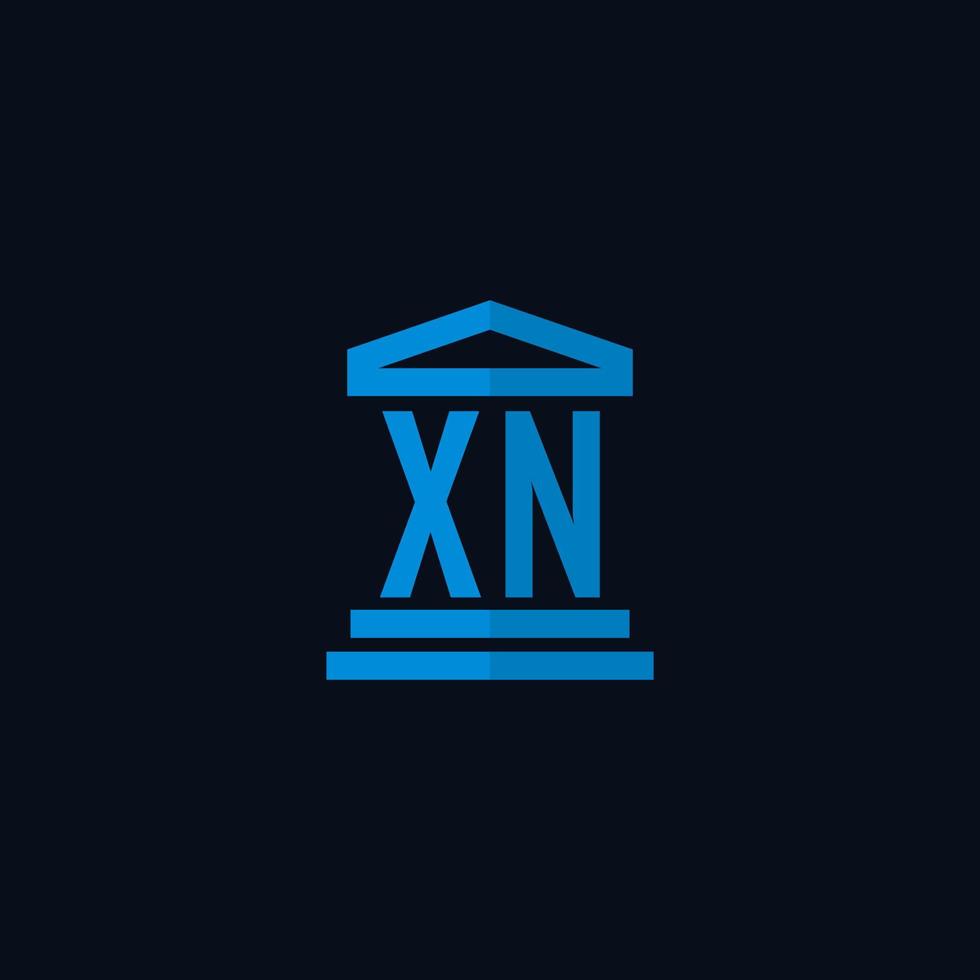 Monograma del logotipo inicial xn con vector de diseño de icono de edificio de juzgado simple