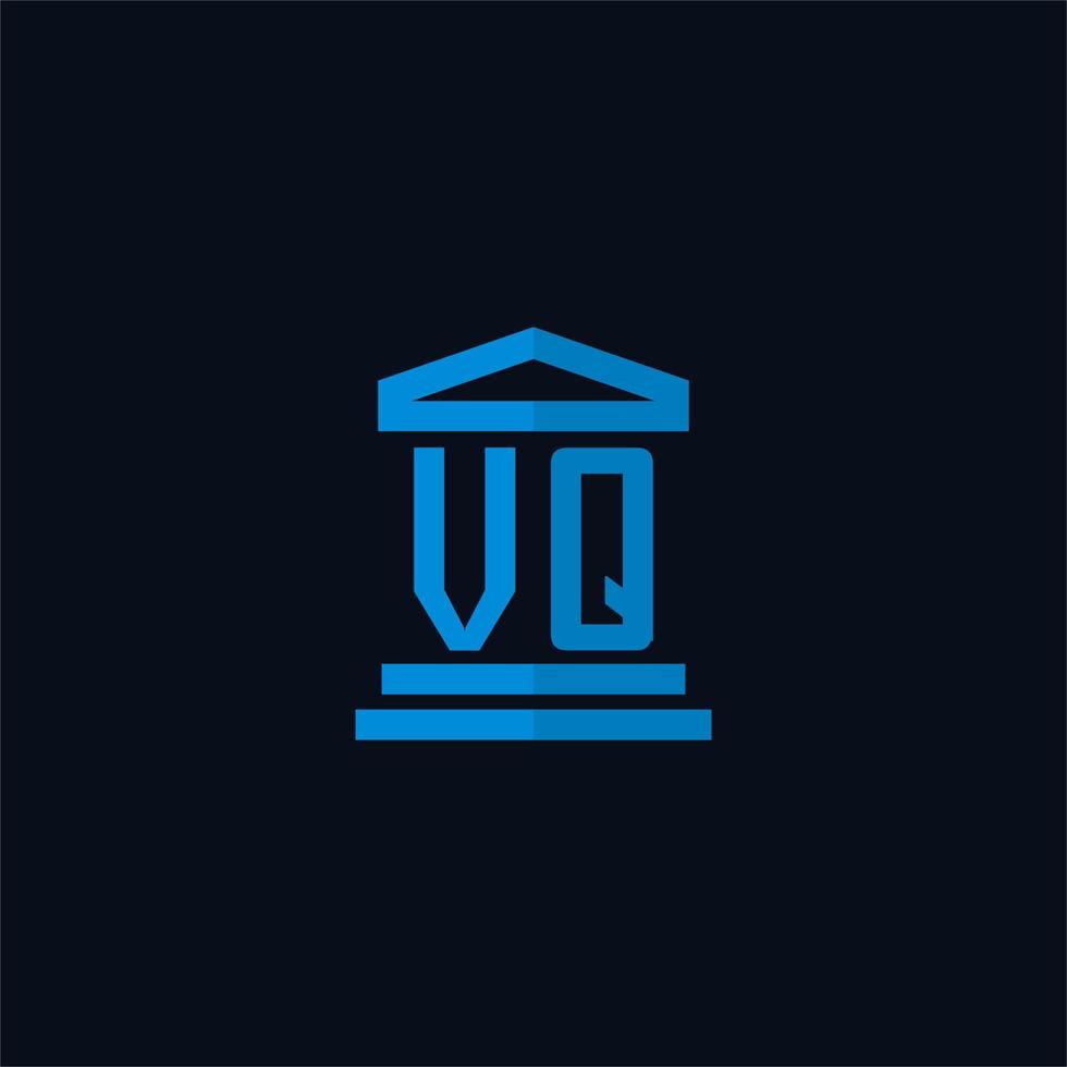 VQ initial logo monogram with simple courthouse building icon design vector