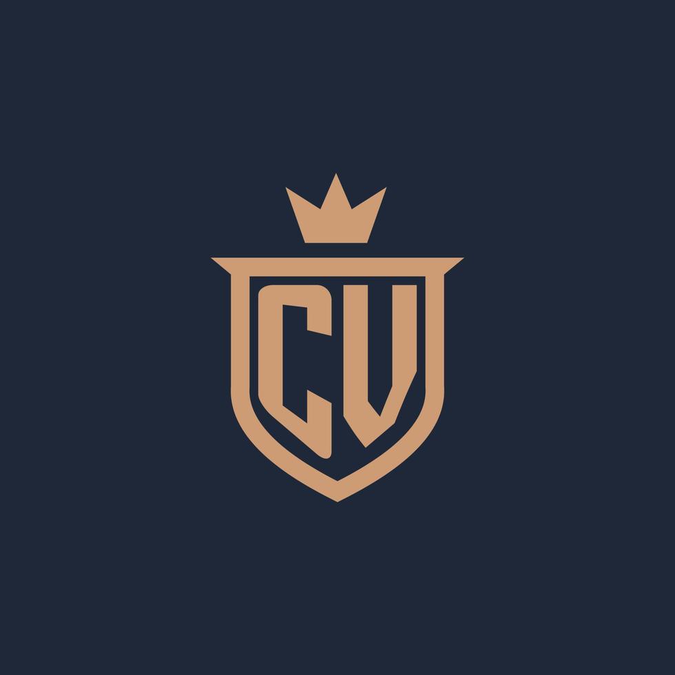 CV monogram initial logo with shield and crown style vector