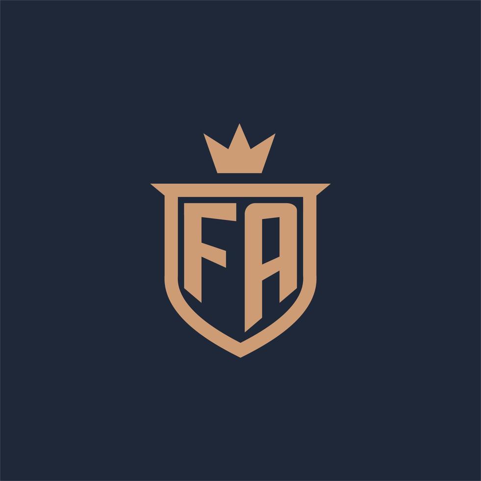 FA monogram initial logo with shield and crown style vector