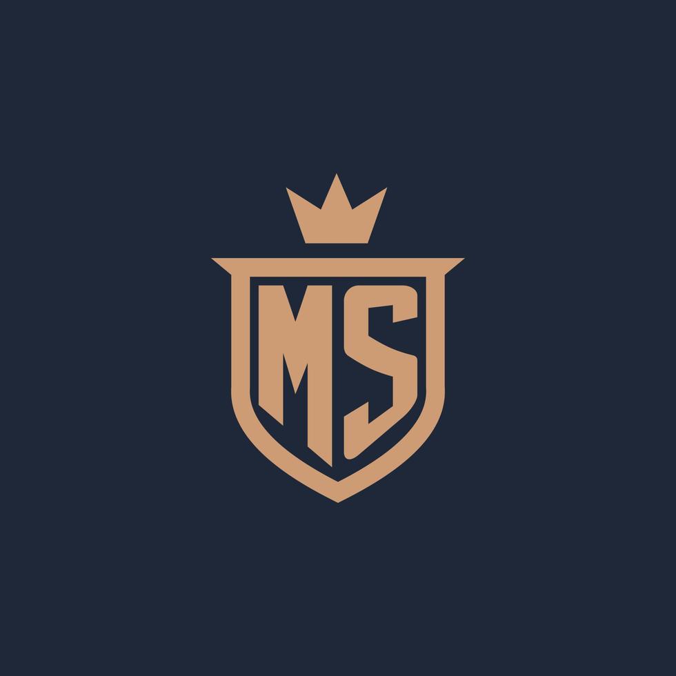 MS monogram initial logo with shield and crown style vector