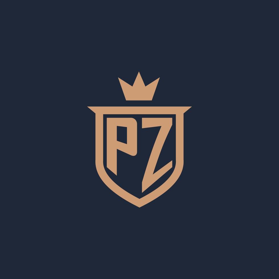 PZ monogram initial logo with shield and crown style vector