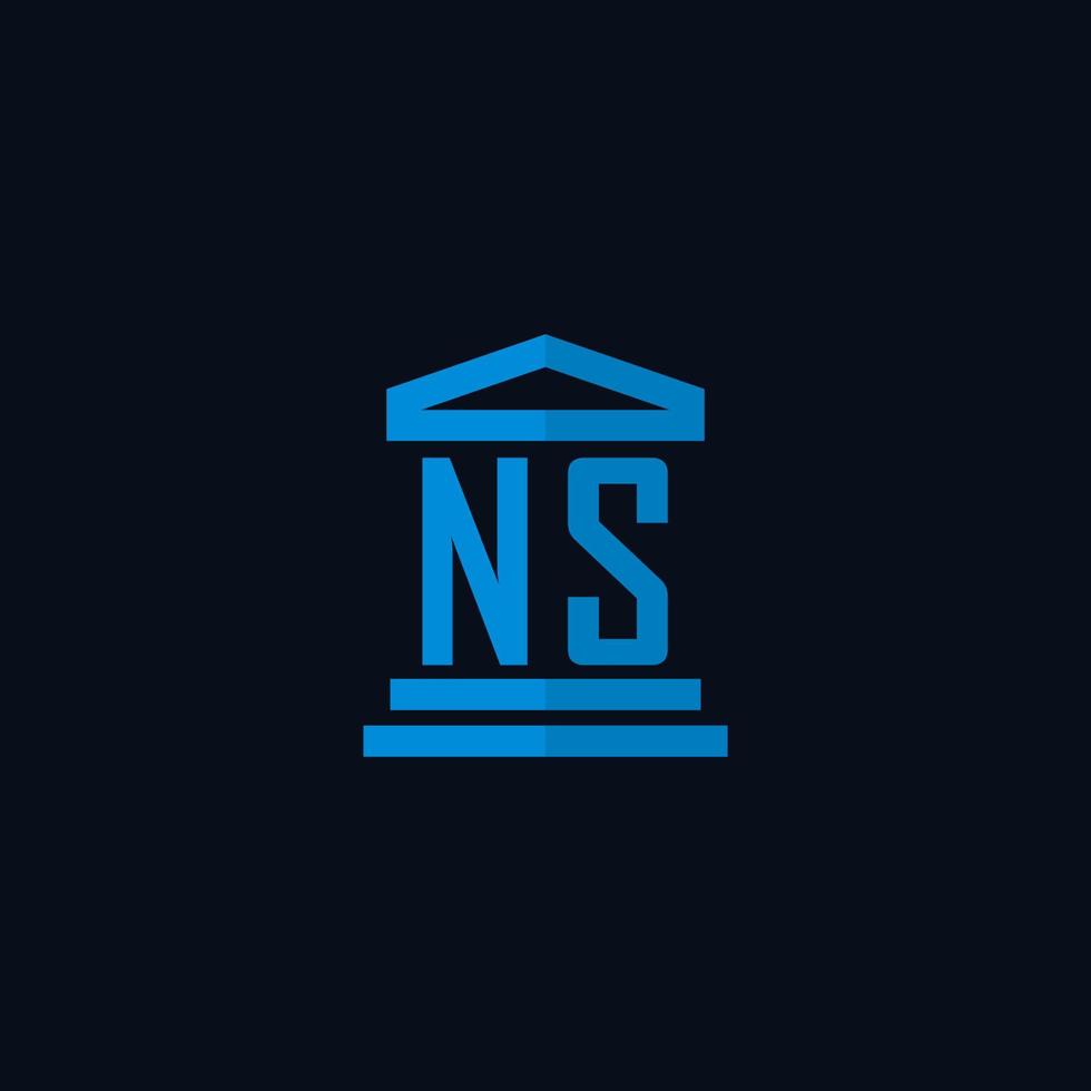 monograma del logotipo inicial de ns con vector de diseño de icono de edificio de juzgado simple