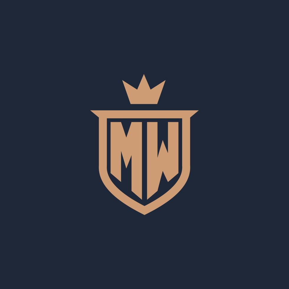 MW monogram initial logo with shield and crown style vector