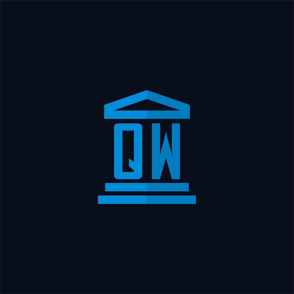 QW initial logo monogram with simple courthouse building icon design vector