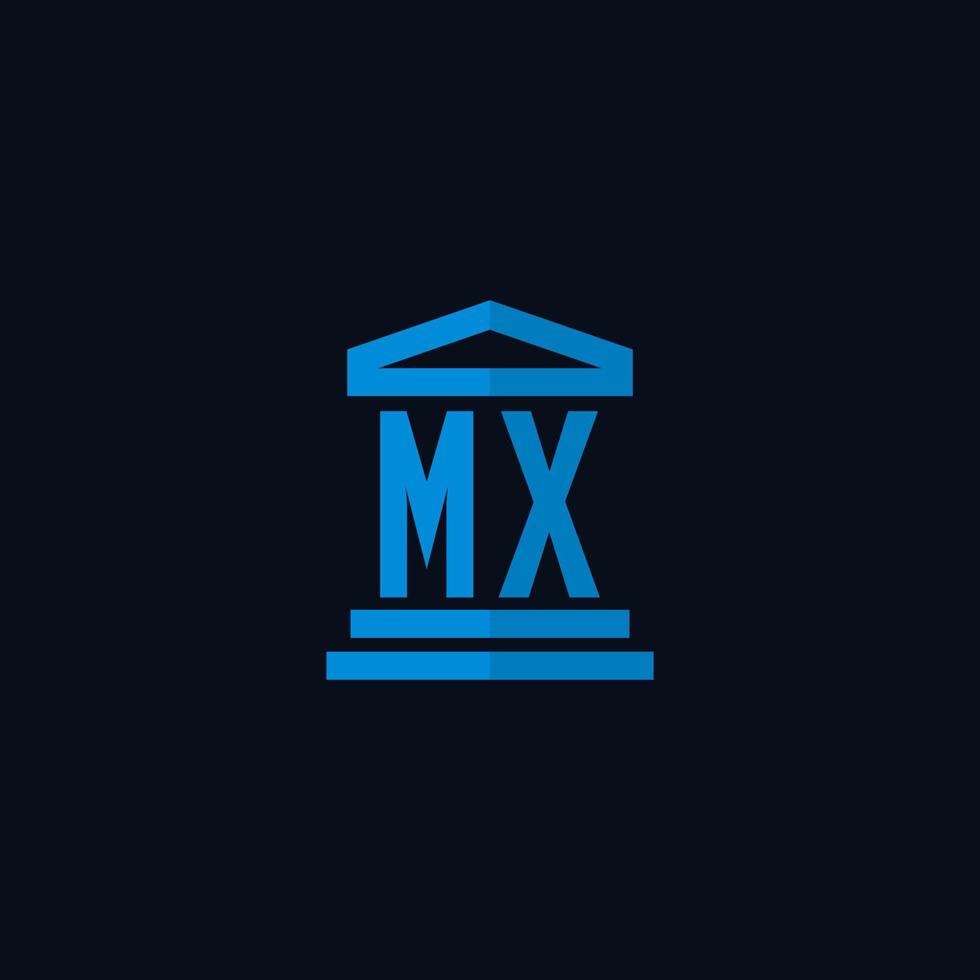 Monograma del logotipo inicial de mx con vector de diseño de icono de edificio de juzgado simple