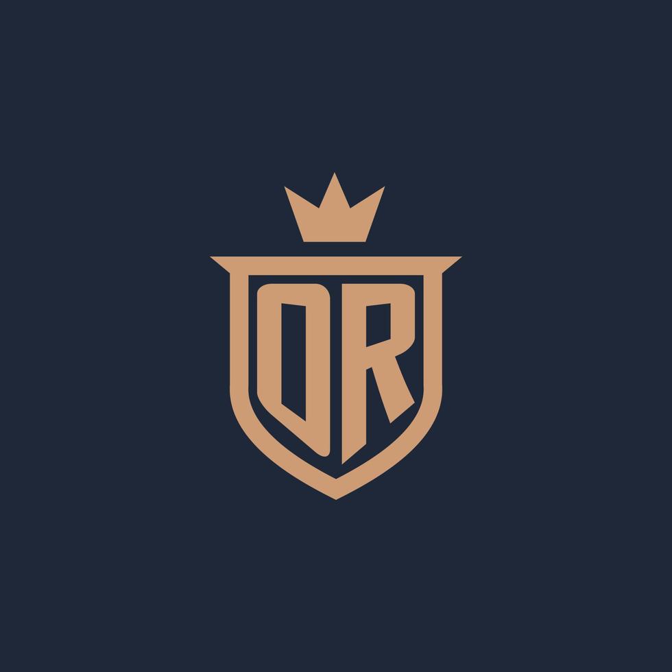 OR monogram initial logo with shield and crown style vector