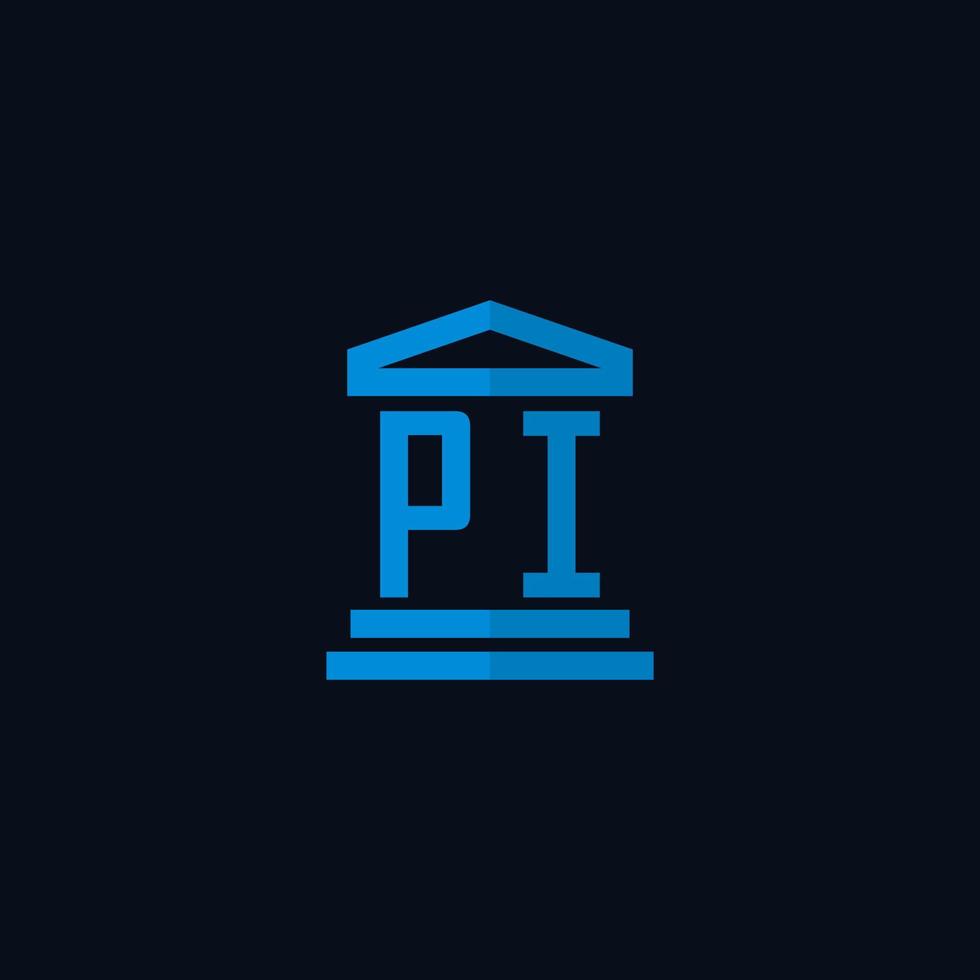PI initial logo monogram with simple courthouse building icon design vector