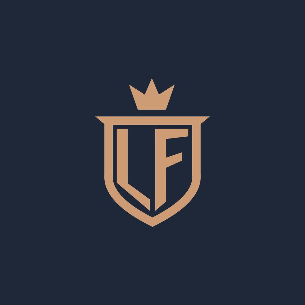 LF monogram initial logo with shield and crown style vector