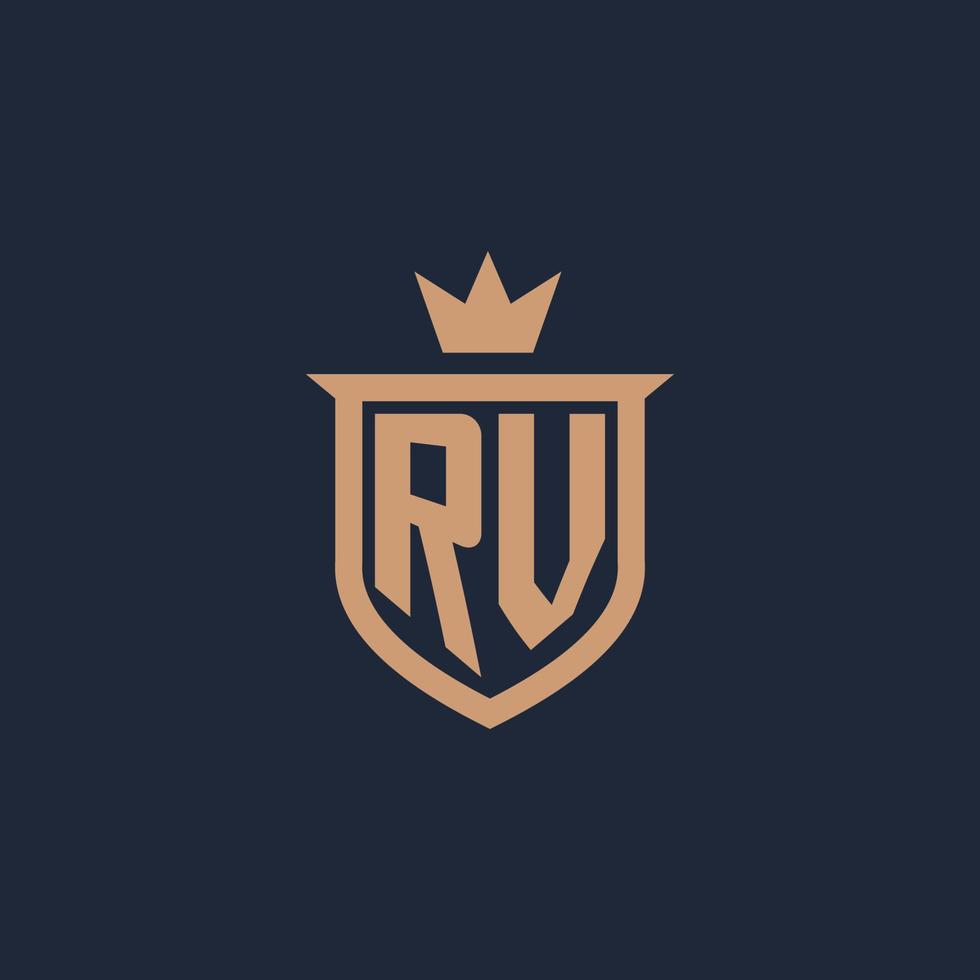 logotipo inicial del monograma rv con estilo de escudo y corona vector