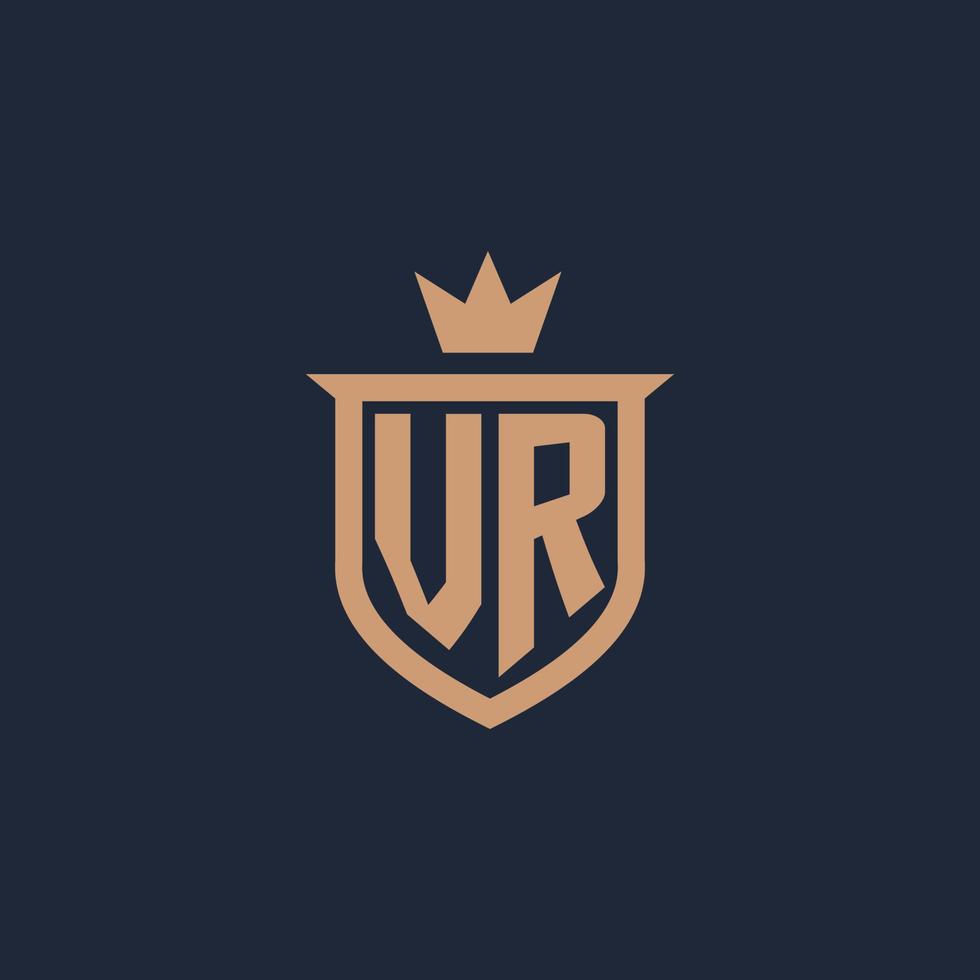 VR monogram initial logo with shield and crown style vector