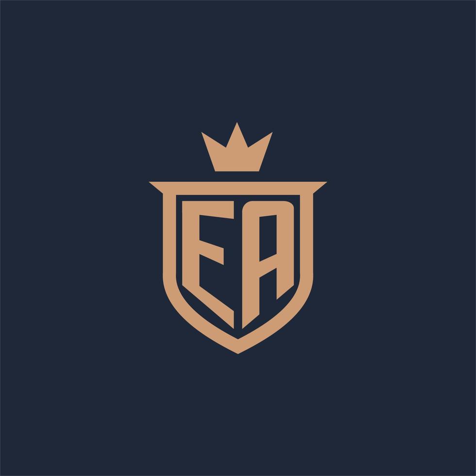 EA monogram initial logo with shield and crown style vector