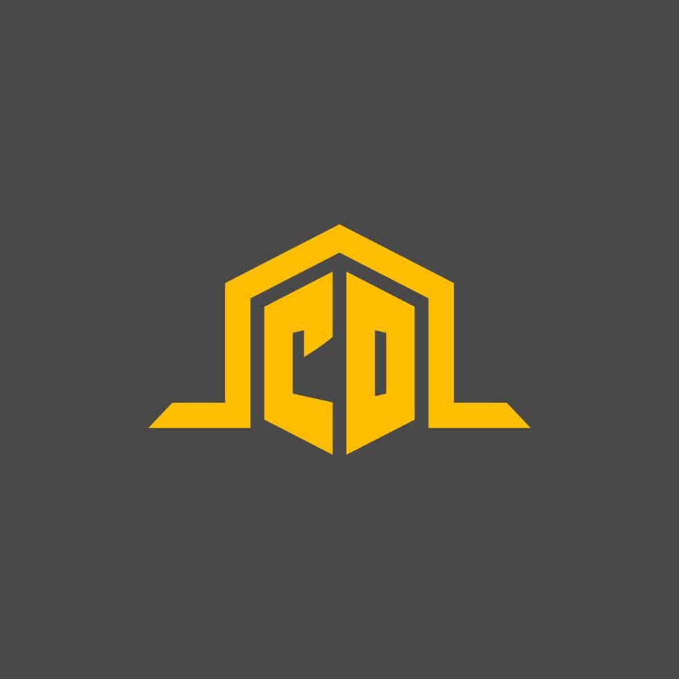 CO monogram initial logo with hexagon style design vector
