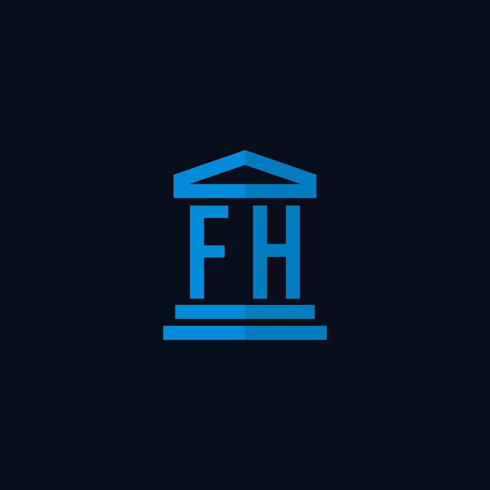 FH initial logo monogram with simple courthouse building icon design vector